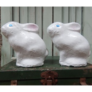 2 cement bunnies