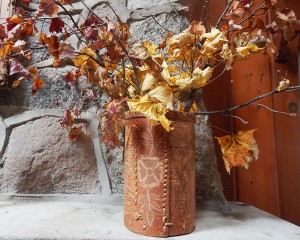 birch container with leaves